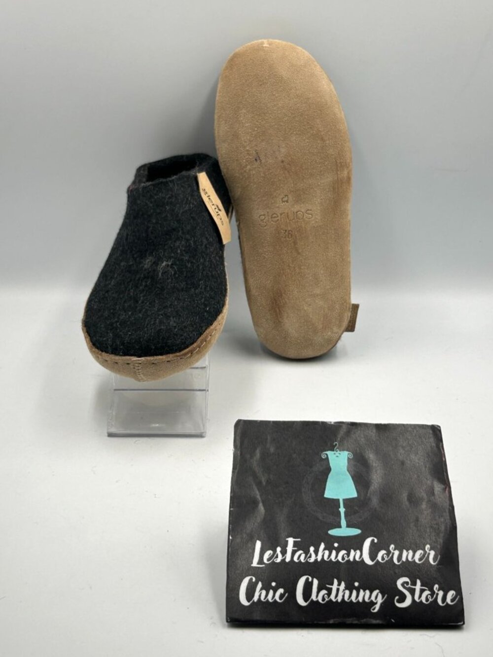 NWT Glerups Women's Black Charcoal Wool Leather Sole Slip-On Slipper Sz 5.5 3283